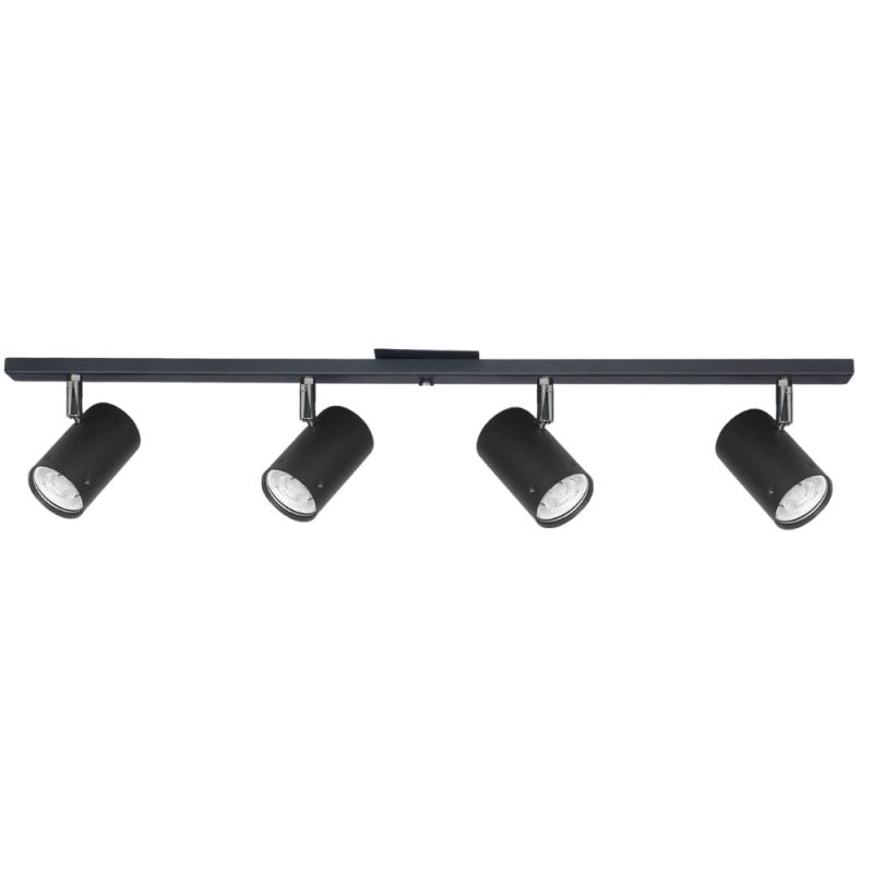 Base Riel 4 Spot Recto Movil Negro Dicroica Led 7w